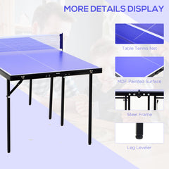 Kozy Folding 5ft Mini Compact Table Tennis Top Ping Pong Table Set Professional Net Games Sports Training Play Blue