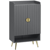 Kozy Modern Shoe Cabinet with 2 Doors, Open Shelf and Adjustable Shelves, 15 Pair Hallway Shoe Cupboard, Entryway Storage Unit, Grey
