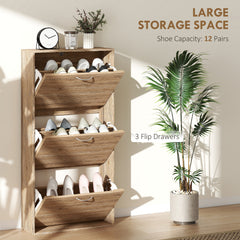 Kozy 12-Shoe Flip Drawer Storage Cabinet - Brown Wood-Effect