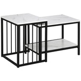 Kozy Modern Coffee Table Set of Two, Marble-Effect Nesting Side Tables with Steel Frame for Living Room, White, Black