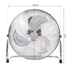Kozy 20" Chrome Metal Floor Fan with Tilting, High Velocity, 3 Speed, Portable Gym Fan for Home Office, Silver