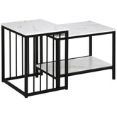 HOMCOM Nest of Tables, Set of Two Marble-Effect Coffee Tables with Steel Frame, White and Black | Aosom UK