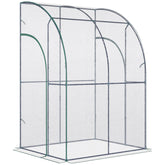 Outsunny Walk-In Greenhouse Lean to Wall Tunnel Greenhouse with Zippered Roll Up Door PVC Cover Sloping Top, 143 x 118 x 212 cm | Aosom UK