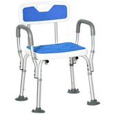 Kozy EVA Padded Shower Chair for the Elderly and Disabled, Height Adjustable Shower Stool with Back and Arms, 4 Suction Foot Pads, Blue