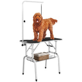 Kozy Foldable Dog Grooming Table Pet Drying Table with Adjustable Arm Non-Slip Rubber Tabletop Aluminium Alloy Edge Stainless Steel Bar Sling 94.5 x 55 x 81cm Black