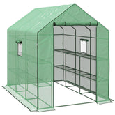 Outsunny Greenhouse Oasis: Walk-In PE Cover with 3 Tier Shelves, Roll-Up Door & Mesh Windows, 140x213x190cm, Verdant Green | Aosom UK