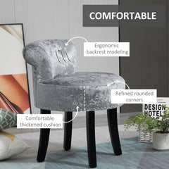 HOMCOM Dressing Table Stool, Ice Velvet with Rubber Wood Legs, Makeup Seat for Living Room, Bedroom, Grey | Aosom UK