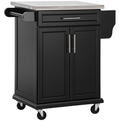 HOMCOM Kitchen Island, MDF, Stainless Steel Top-Black | Aosom UK