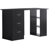Kozy Computer Desk, Writing Table, PC Workstation with 3 Storage Shelves and Drawers, Silver Handle, for Home Office, Black