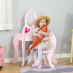 Kozy Kids Vanity Table & Stool Girls Dressing Set Make Up Desk Chair Dresser Play Set with Mirror Pink