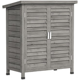 Kozy Garden Shed Wooden Garden Storage Shed 2 Door Unit Solid Fir Wood Garage Tool Organisation Cabinet, 87L x 46.5W x 96.5Hcm, Grey