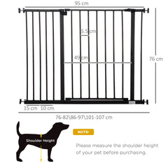PawHut Safety Pet Gate, Auto-Close Metal Dog Barrier with Adjustable Width 76-107cm, Stair Door, Black | Aosom UK