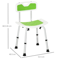 Kozy Shower Stool with Backrest, Height Adjustable Shower Chair with Anti-slip Foot Pads, Shower Head Holder, Green