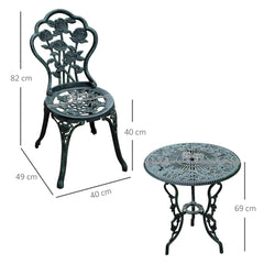 Kozy Cast Aluminium Outdoor Patio Garden Bistro Elegant Design Table Chair Set - Green (3-Piece)