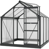 Kozy 6 x 6ft Polycarbonate Greenhouse, Large Walk-In Green House with Slide Door and Window, Garden Plants Grow House with Aluminium Frame and Foundation, Grey