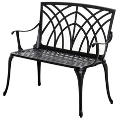 Kozy 2-Seater Cast Aluminium Garden Bench Loveseat Outdoor Furniture Chair w/ Decorative Backrest & Ergonomic Armrest for Patio Terrace Porch
