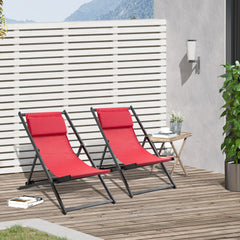 Kozy Set of 2 Folding Garden Beach Aluminium Frame Deck Chairs Deckchairs Seaside Folding Garden Patio Lounger, Red