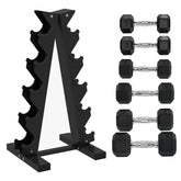 SPORTNOW 5-Tier Dumbbell Rack with 6 Hexagonal Rubber Dumbbells (2x4kg, 2x5kg, 2x6kg), Dumbbell Storage Stand Holder with Weights Sets for Home Gym Fitness, Black