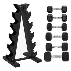 SPORTNOW 5-Tier Dumbbell Rack with 6 Hexagonal Rubber Dumbbells (2x4kg, 2x5kg, 2x6kg), Dumbbell Storage Stand Holder with Weights Sets for Home Gym Fitness, Black