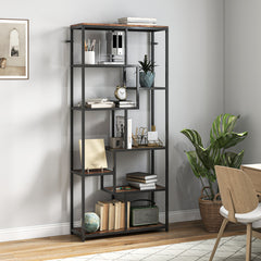Kozy - Seven-Tier Geometric Bookcase - Brown/Black