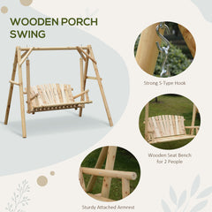 Kozy Outdoor 2 Seater Swing Chair Larch Wood Garden Swing Seat Porch Hammock Bench Lounger