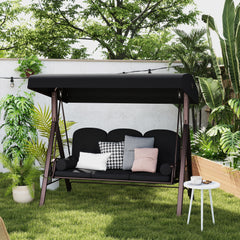 Kozy Swing Chair Hammock Chair 3 Seater Canopy Cushion Shelter Outdoor Bench Black