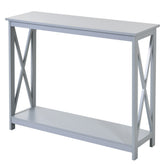 Kozy Console Table Hallway Desk w/Storage Shelf, X Design for Living Room Entryway, Grey