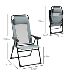 Kozy Set of 2 Portable Folding Recliner Outdoor Patio Adjustable Backrest, Grey