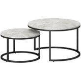 Kozy Set of Two Marble-Effect Stacking Tables - Wood Grey