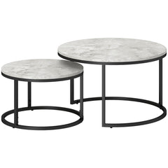 Kozy Set of Two Marble-Effect Stacking Tables - Wood Grey