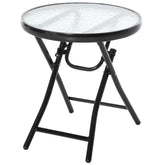 Kozy Foldable Garden Table, Round Folding Table with Glass Tabletop and Safety Buckle for Patio, Garden, Outdoor, Indoor, Black