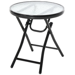 Kozy Foldable Garden Table, Round Folding Table with Glass Tabletop and Safety Buckle for Patio, Garden, Outdoor, Indoor, Black