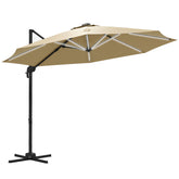 Outsunny Waterproof 3(m) Adjustable Cantilever Parasol with Base, Solar LED Lights, Khaki | Aosom UK