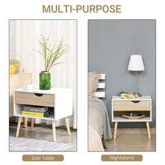 Kozy Bedside Table with Drawer and Shelf, Modern Nightstand, End Table for Bedroom, Living Room, White