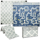 Kozy Foldable Baby Play Mat, Baby Playpen, Reversible Foam Playmat, Floor Mats for Toddlers, Traffic and Grey Diamond Theme