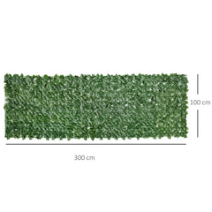 Outsunny Artificial Hedge Screen: Leafy Design for Garden Outdoor Indoor Décor, 3M x 1M, Deep Green | Aosom UK