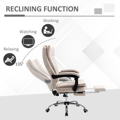 Kozy Home Office Chair Microfibre Desk Chair with Reclining Function Armrests Swivel Wheels Footrest Beige