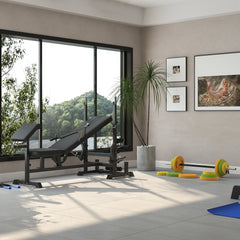 Kozy - Weight Bench with Adjustable Barbell Rack, Leg Extension, Preacher Curl Pad and 20kg Barbell Set