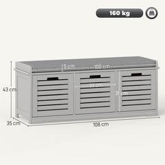 Kozy - 3-Drawer Shoe Storage Bench - Grey