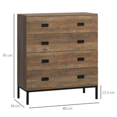 Kozy Chest of Drawers, 4-Drawer Storage Organiser Unit with Metal Frame for Bedroom, Living Room, Brown