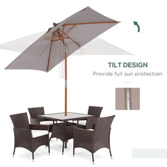 Outsunny Waterproof 2m x 1.5m Patio Garden Parasol Sun Umbrella Sunshade Canopy Outdoor Furniture Fir Wooden Pole 6 Ribs Tilt Mechanism | Aosom UK