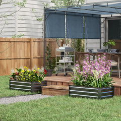 Outsunny Galvanised Raised Beds for Garden Set of 2, Outdoor Elevated Planter Box, Easy-to-assemble, for Growing Flowers, Herbs and Vegetables, Grey