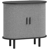 Kozy Tambour Sideboard with Fluted Sliding Doors, Modern Kitchen Cupboard with Storage Shelves and Wooden Legs, Grey