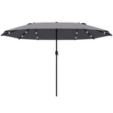 Outsunny 4.4m Double-Sided Sun Umbrella Garden Parasol Patio Sun Shade Outdoor with LED Solar Light , Dark Grey | Aosom UK