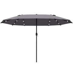 Outsunny 4.4m Double-Sided Sun Umbrella Garden Parasol Patio Sun Shade Outdoor with LED Solar Light , Dark Grey | Aosom UK