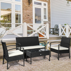 Outsunny Rattan Garden Lounge Set: 4-Seater Wicker Sofa & Table, Outdoor Patio Furniture, Monochrome Black & Cream | Aosom UK