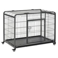 Kozy Metal Dog Cage Kennel Locking Door & Wheels Removable Tray Openable Top For Large Pets 109.5 x 71 x 78 cm