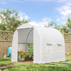 Kozy 2.5 x 2 x 2 m Polytunnel Greenhouse, Walk-in Green House for Garden with Mesh Windows, Galvanised Steel Frame, White
