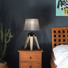 Kozy Wooden Tripod Table Lamp for Side, Desk or End Table with E27 Bulb Base(Grey Shade)