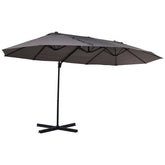 Outsunny Waterproof Double Parasol Patio Umbrella Garden Sun Shade w/ Steel Pole 12 Support Ribs Crank Handle Easy Lift Twin Canopy - Grey | Aosom UK
